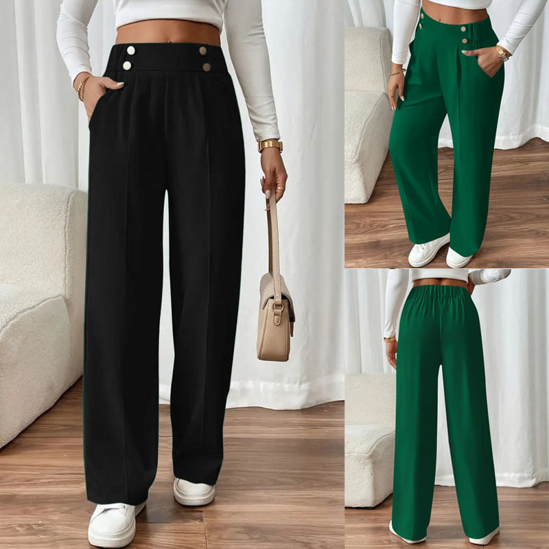 High-waisted flared pants for women with elegant button details Lune London