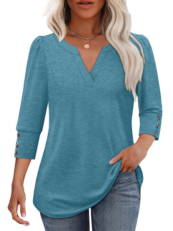 V-neck blouse for women with decorative button details Lune London