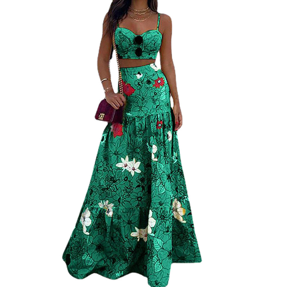 Maxi dress for women with floral design and chic bustier top Lune London