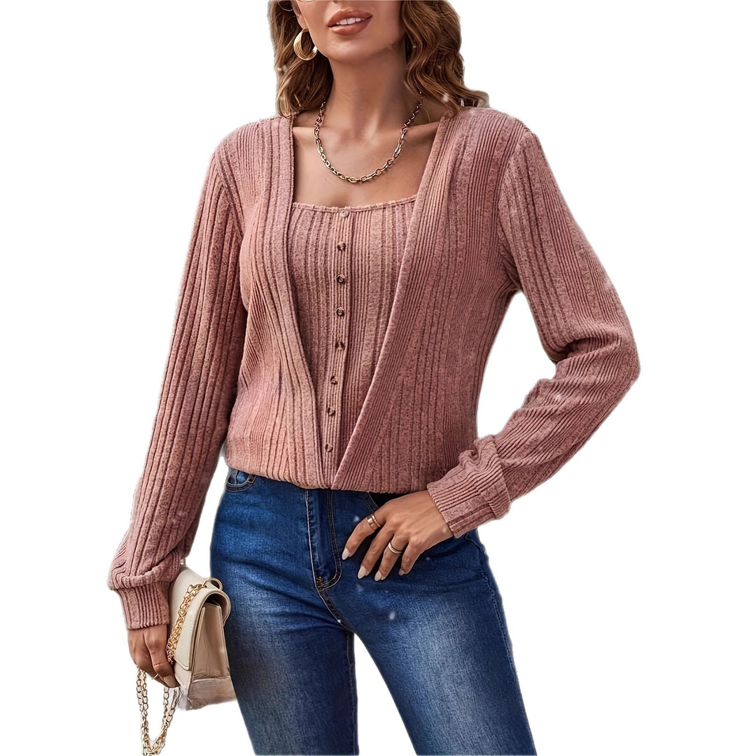 Knitted sweater for women with deep V-neck and button details Lune London