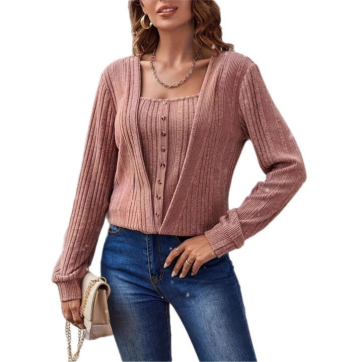 Knitted sweater for women with deep V-neck and button details Lune London