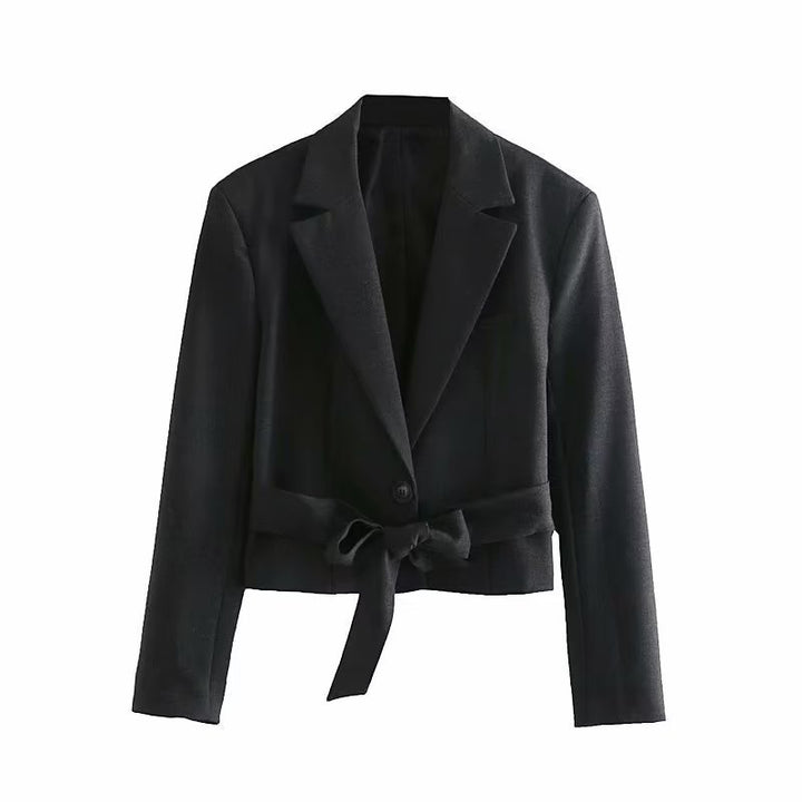 Tailored blazer jacket for women with a modern cut and a tie belt Lune London