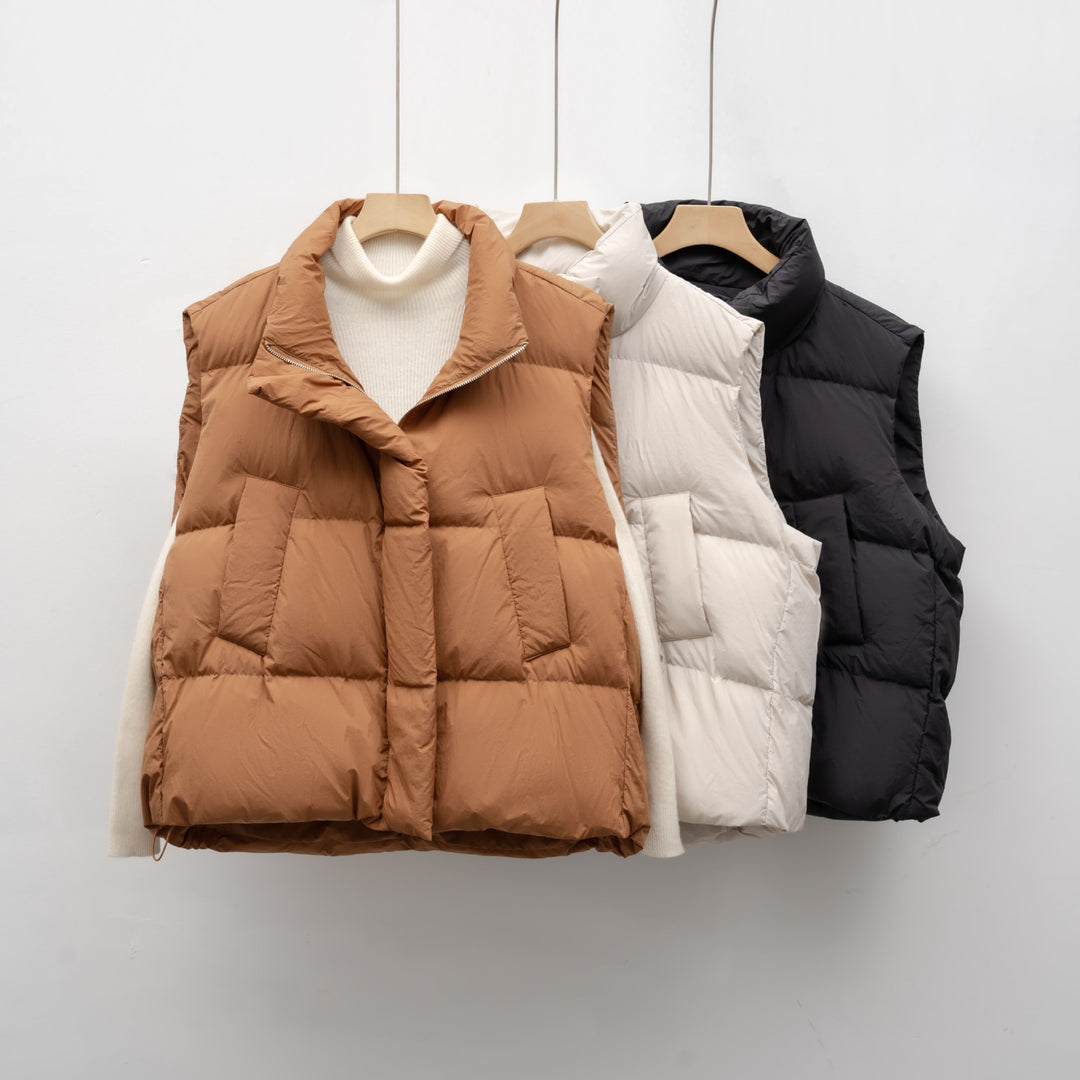 Women's down vest with high collar and practical pockets Lune London