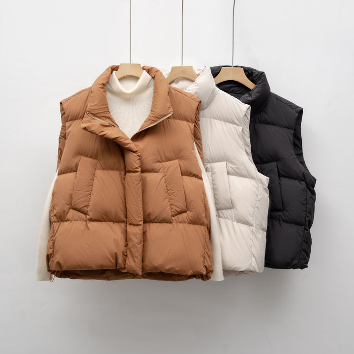 Women's down vest with high collar and practical pockets Lune London