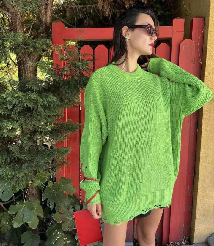Knitted dress for women with asymmetric hem and trendy belt Lune London