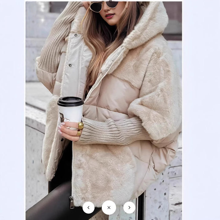 Ladies oversized quilted jacket with faux fur and hood Lune London