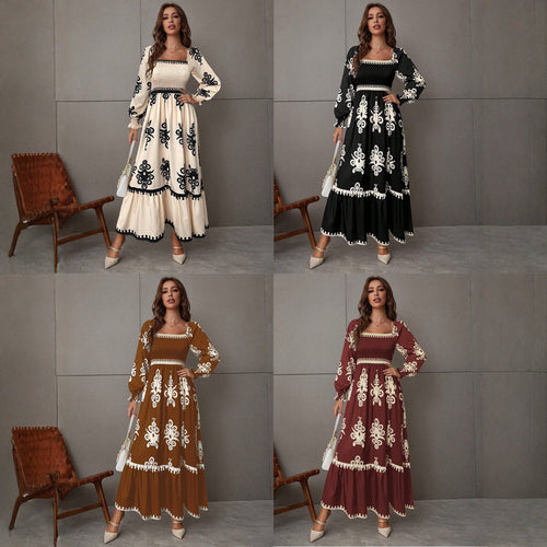 Women Elegant Maxi Dress with Puff Sleeve Cut and Floral Details Lune London