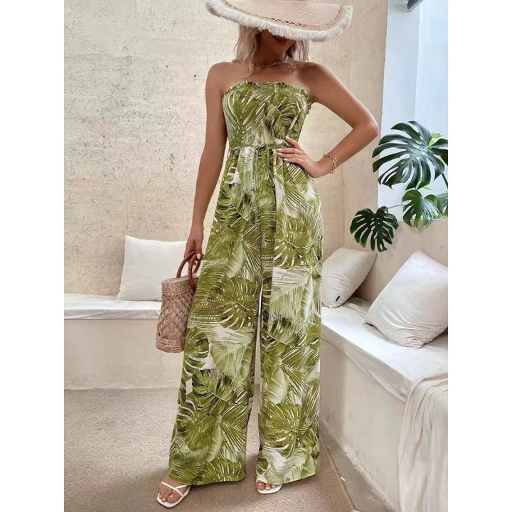 Ladies Tropical Print Wide Leg Jumpsuit Lune London