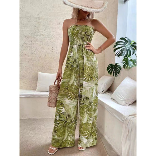 Ladies Tropical Print Wide Leg Jumpsuit Lune London