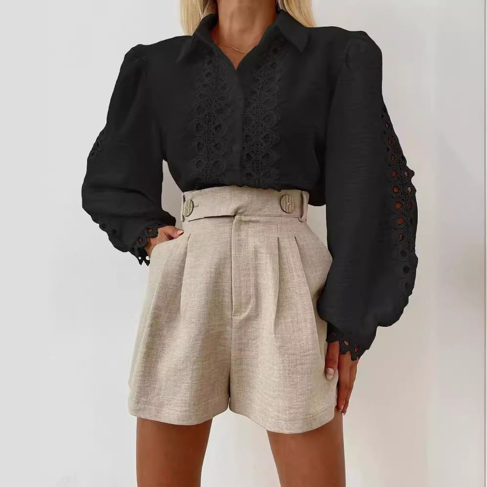 Elegant ladies' blouse with refined embroidered pattern and balloon sleeves Lune London