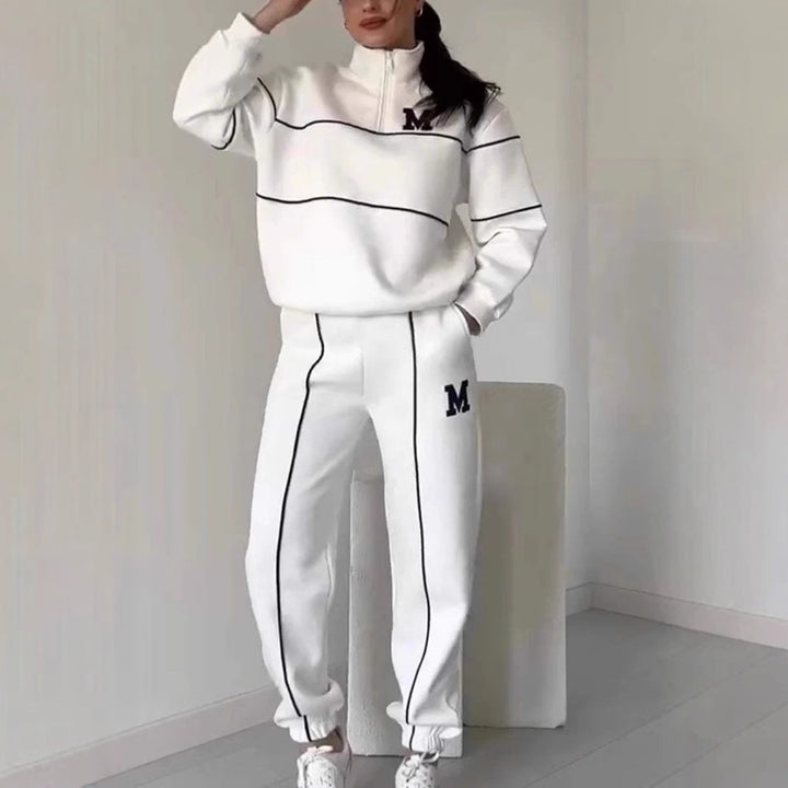 Ensemble de vêtements de détente sportifs pour femmes avec demi-fermeture éclair et taille élastique Chic & Stil