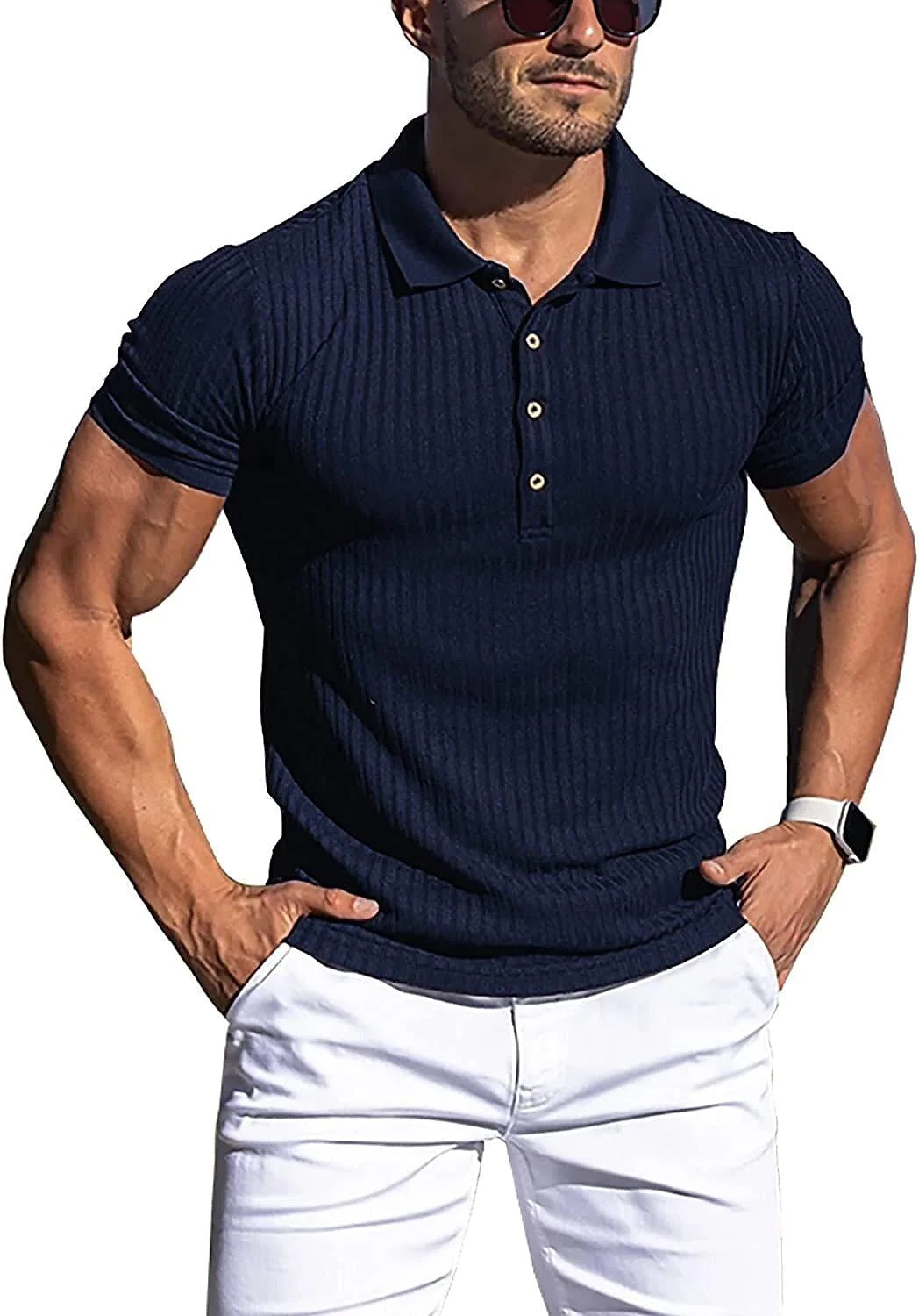 Men's Chic and Stylish Ribbed Structured Casual Polo