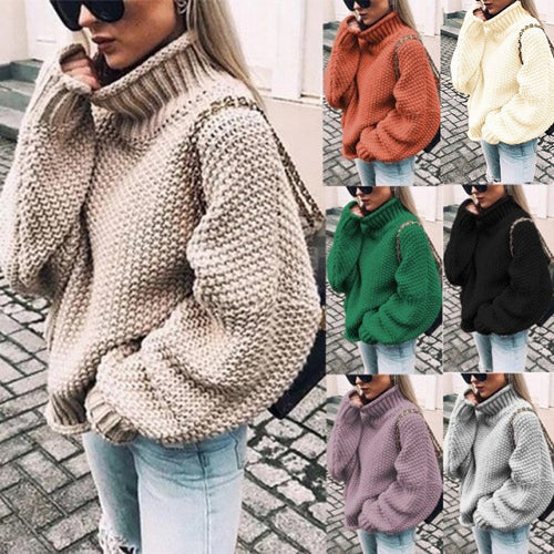 Lune London | Women's chunky knit sweater with standing collar and voluminous sleeves