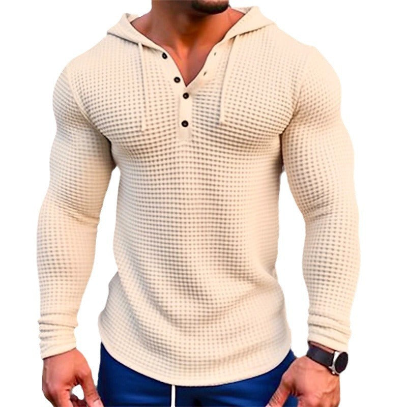 Men's casual hoodie in waffle structure with button placket Lune London