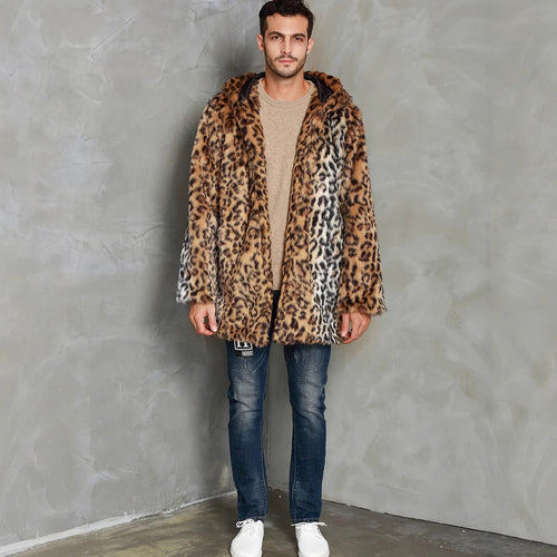Luxurious faux fur coat for men with trendy leopard print Lune London