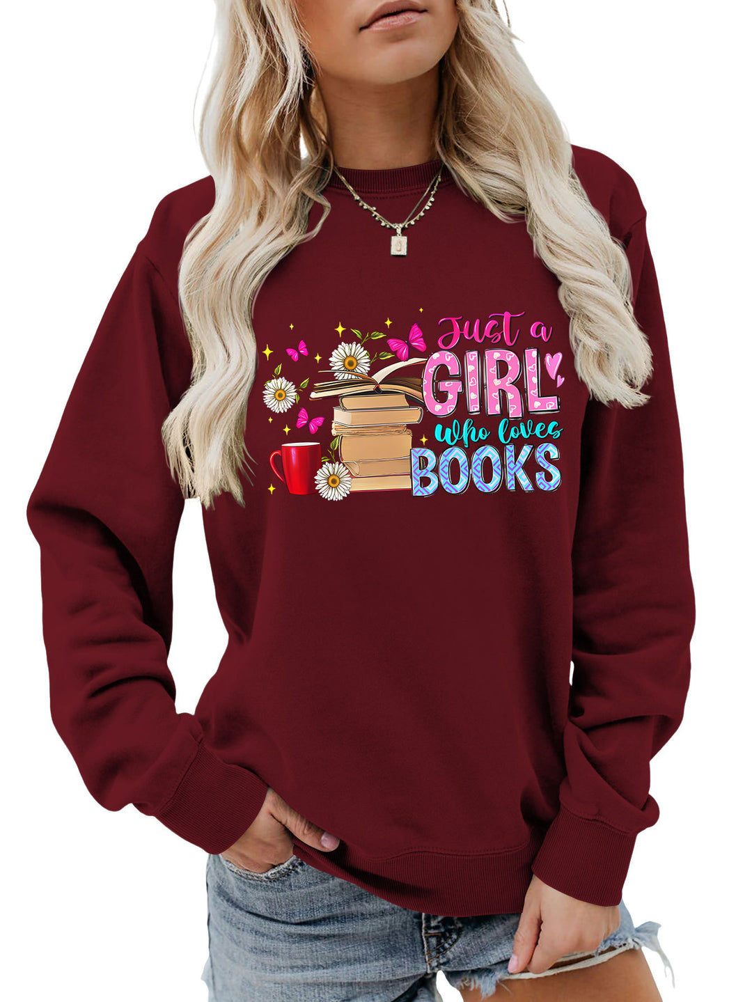 Sweat-shirt féminin avec motif de livre accrocheur et coupe décontractée Chic & Stil