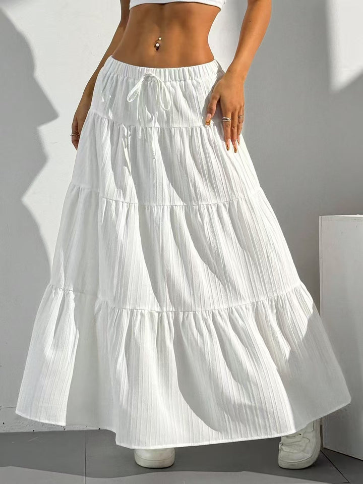 Long ruffled skirt for ladies with elastic waistband and gathers Lune London