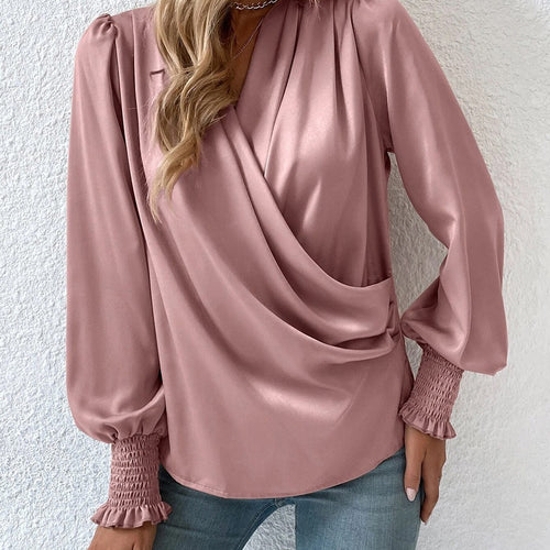 Elegant woman blouse with draped design and narrow sleeves Lune London