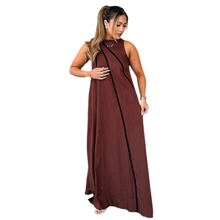 Women's maxi dress with asymmetric design and elegant contrast seams