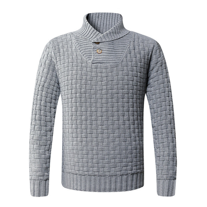 Men's knit sweater with modern shawl collar and button details Lune London