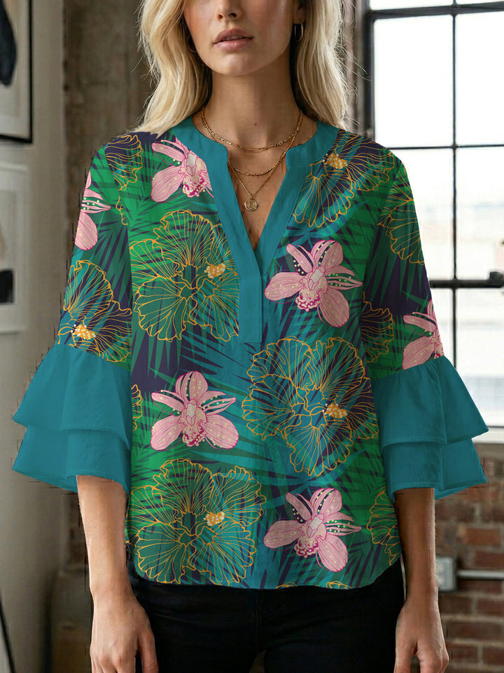 Women's blouse with voluminous sleeves and floral design Lune London