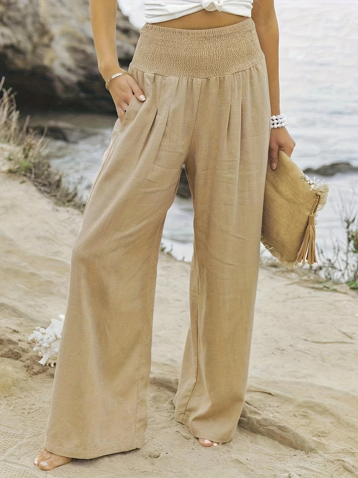 Loose summer pants for women with elastic waist and elegant draping Lune London