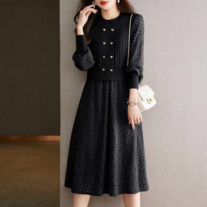 Robe tricotée pour femmes avec corsage ajusté et jupe évasée Chic & Stil