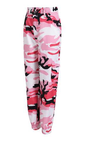 Cargo pants for women with a modern camouflage design featuring practical pockets and elastic waist Lune London