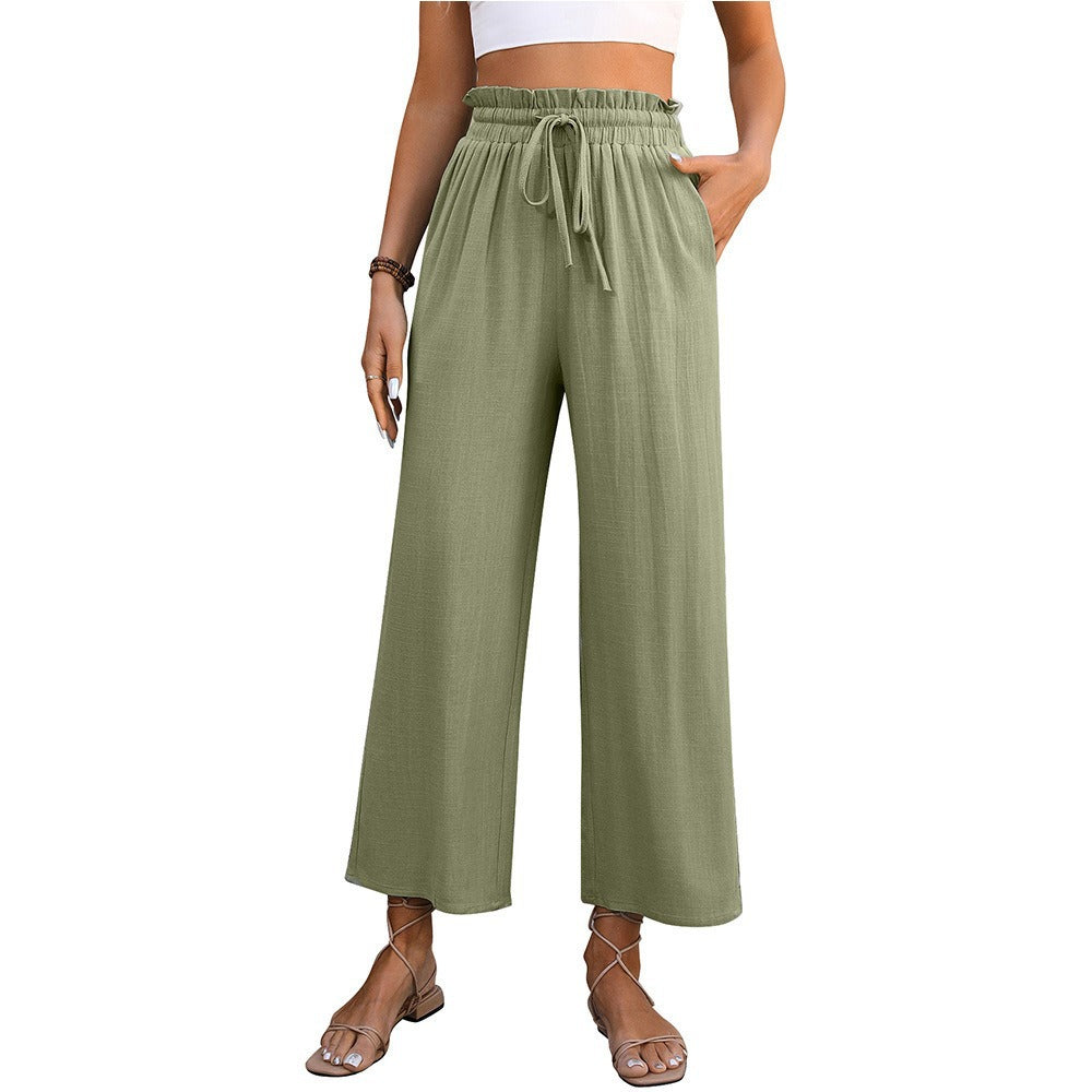 Ladies Comfortable Wide Leg Pants with Elastic Waist and Side Pockets Lune London
