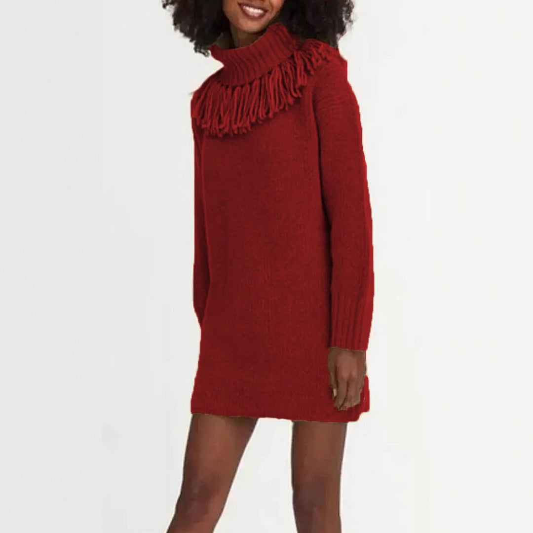 Knit dress for women with fringed collar and ribbed sleeves Lune London