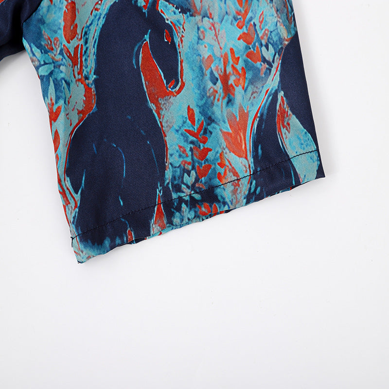Short sleeve men's shirt with a striking horse pattern and lightweight cotton Lune London