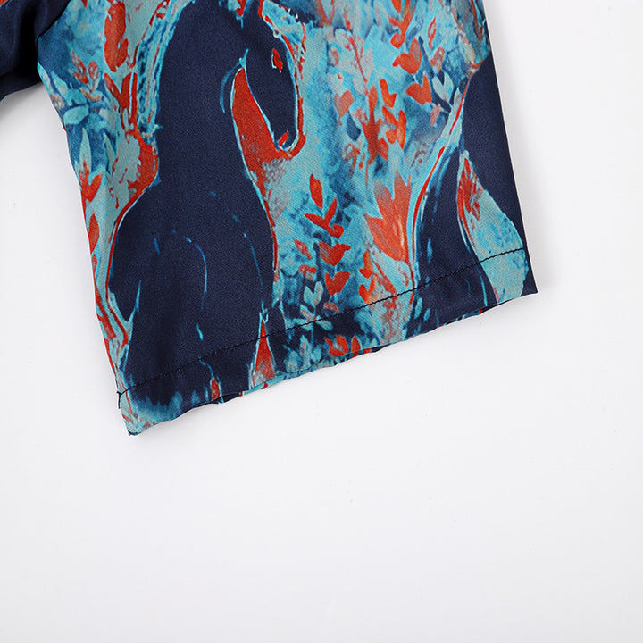 Short sleeve men's shirt with a striking horse pattern and lightweight cotton Lune London