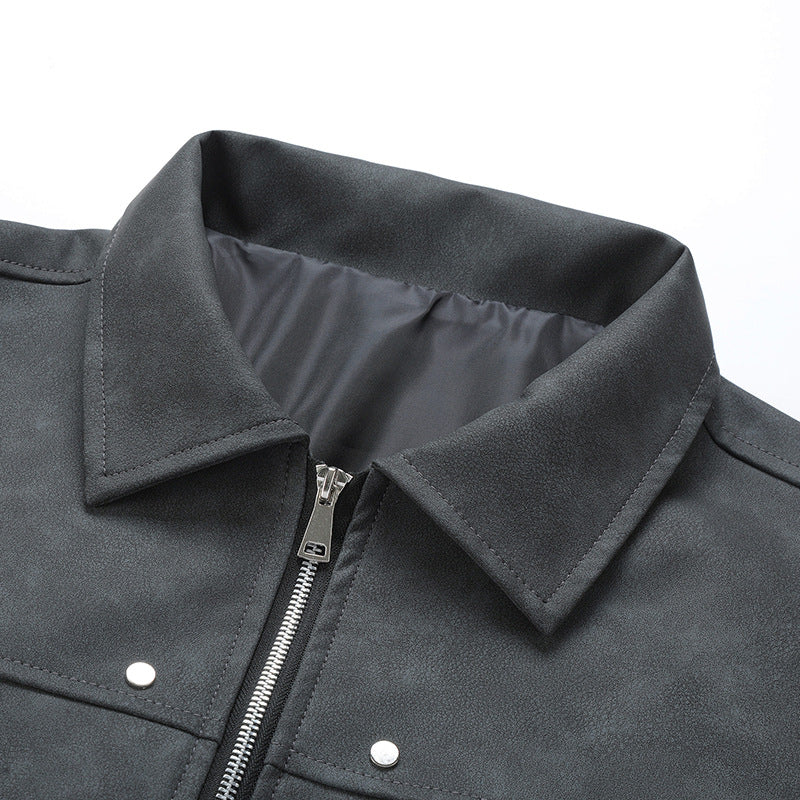 Casual synthetic leather jacket for men with a loose fit and practical zip pockets Lune London