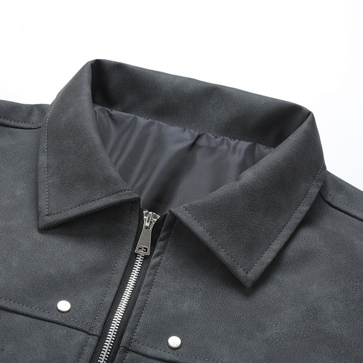 Casual synthetic leather jacket for men with a loose fit and practical zip pockets Lune London