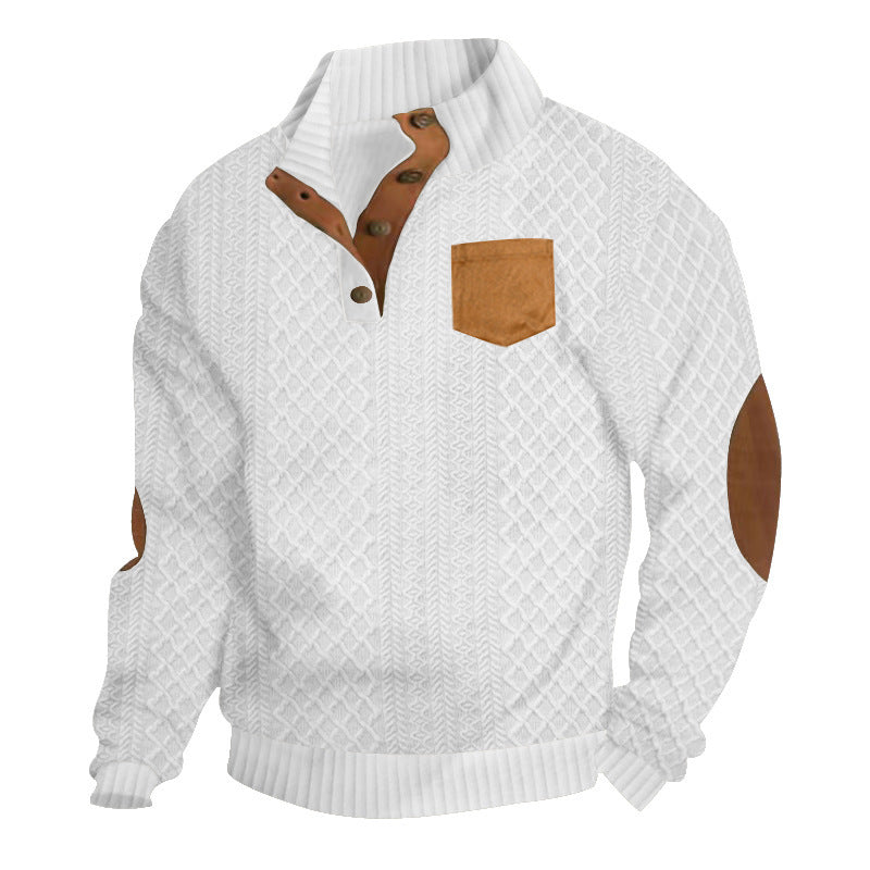 Knitted sweater for men with high collar and button placket Lune London