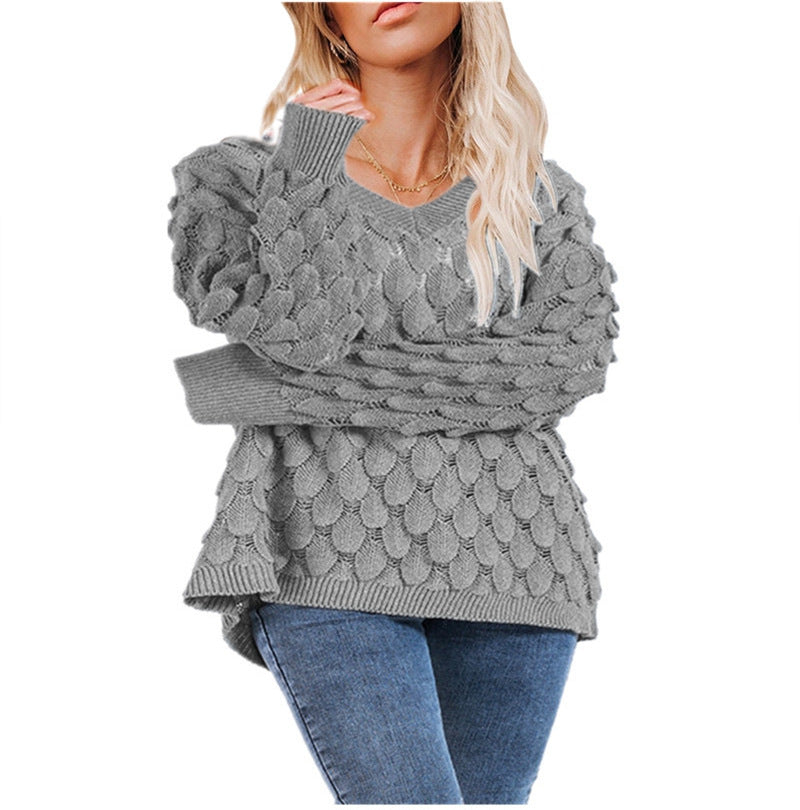 Knit sweater for women with textured honeycomb design Lune London