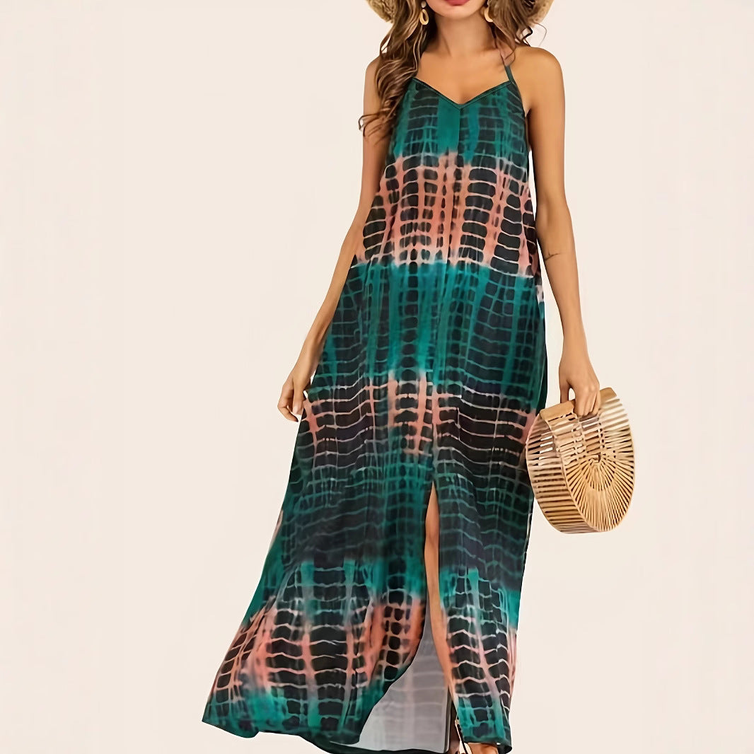 Maxi dress for women with deep V-neckline and elegant slit Lune London