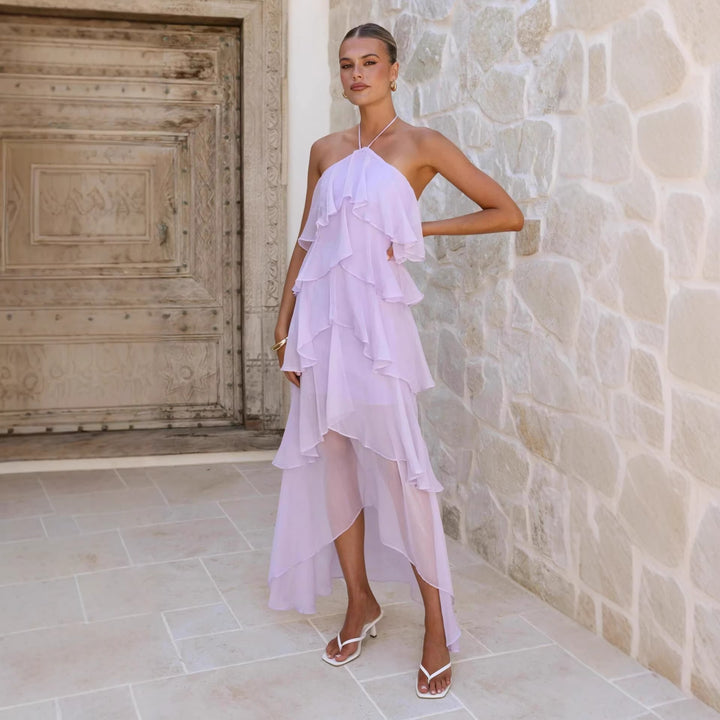 Robe maxi femme avec superposition élégante et volants floraux Chic & Stil