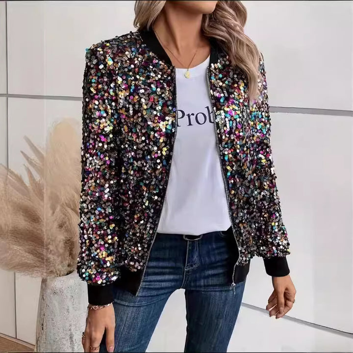 Ladies functional jacket with glittering sequin design and comfortable cuffs Lune London