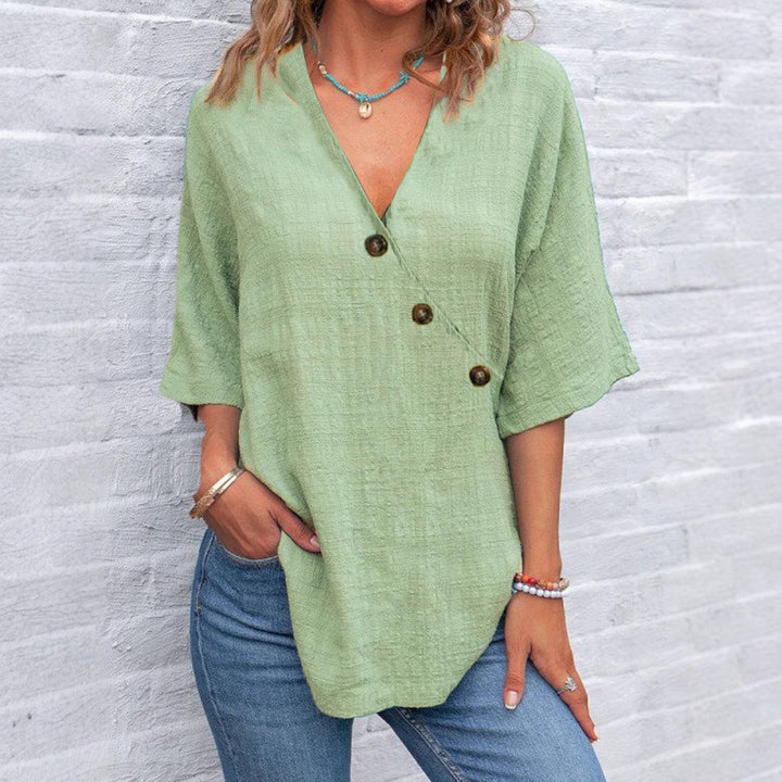Viscose tunic for women with asymmetrical cut and unique button details Lune London