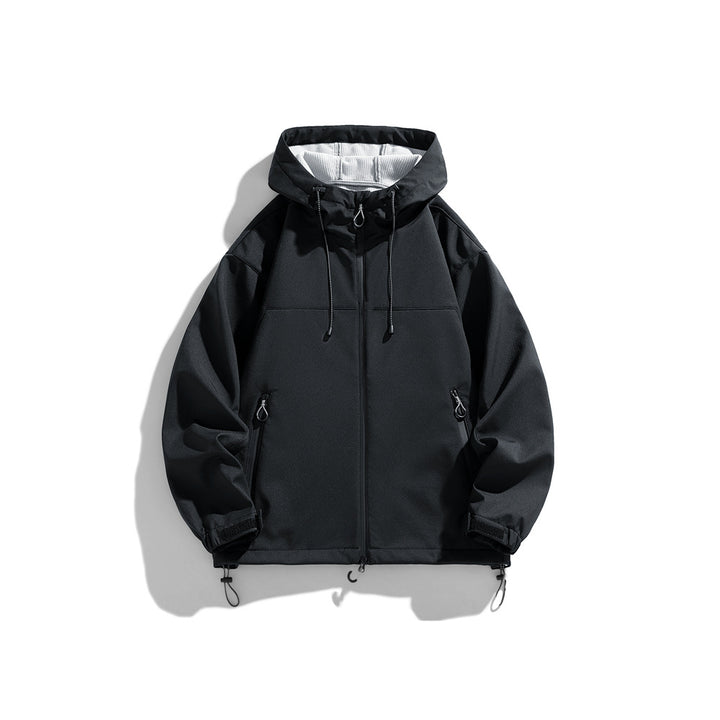 Functional outdoor windbreaker jacket for men with adjustable hood Lune London