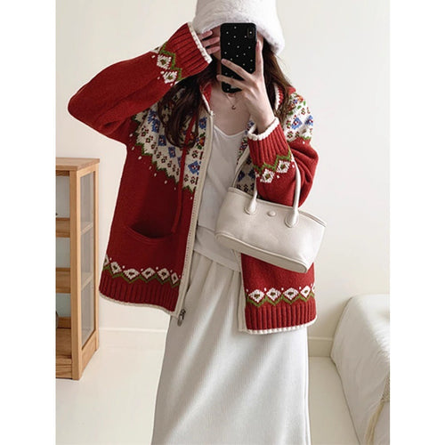 Cardigan Femme Joli avec Motif Coloré et Poches