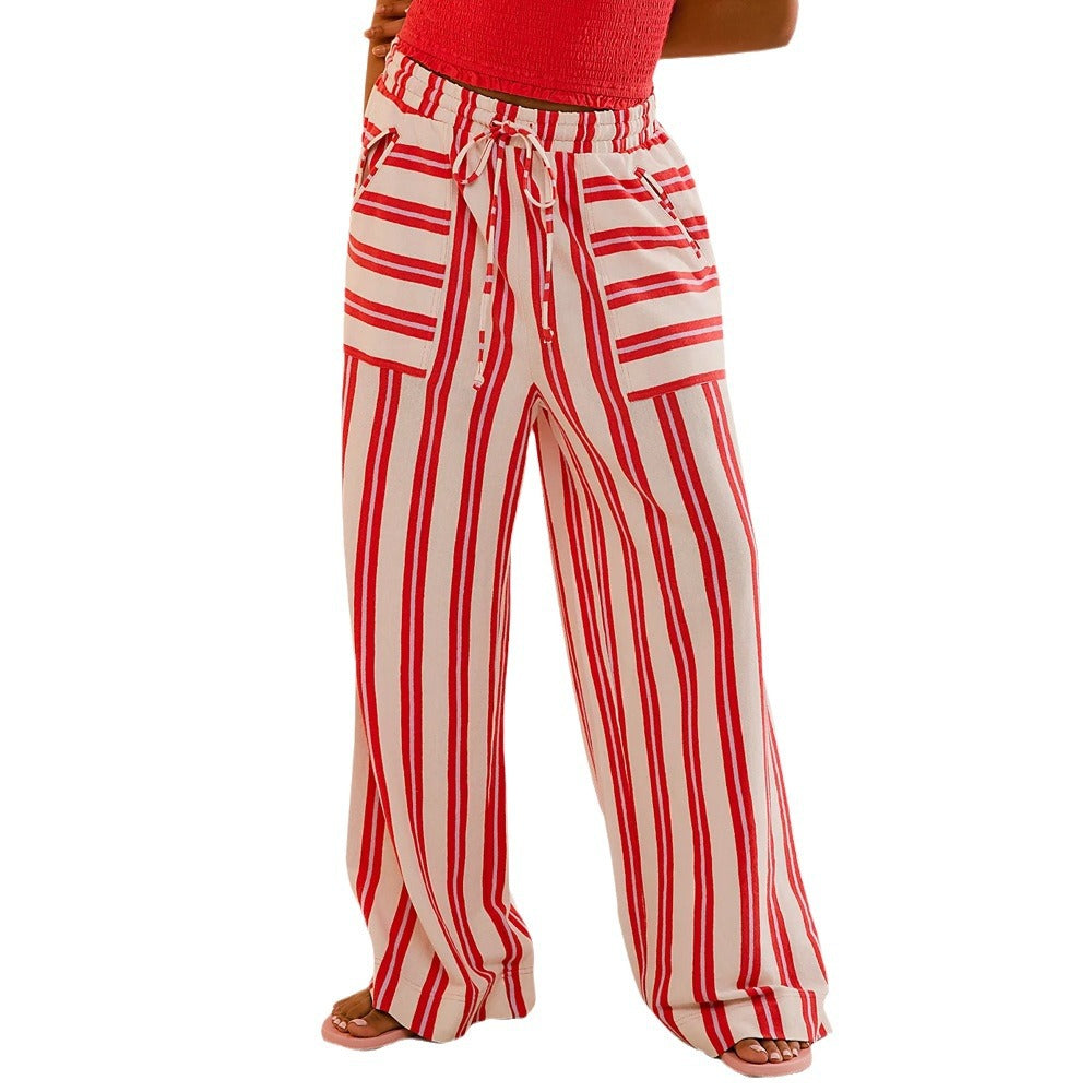 Lune London Women's Loose Beach Pants with Maritime Striped Pattern