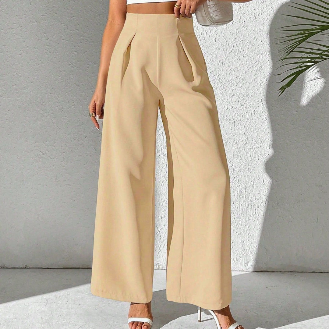 High-waisted wide-leg pants for women with decorative pleats Lune London
