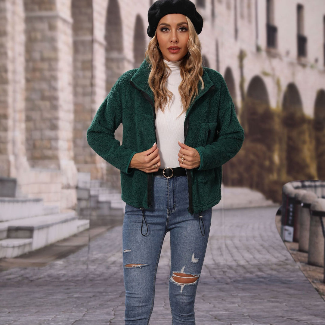 Fleece jacket for women with high collar and practical zip pockets Lune London