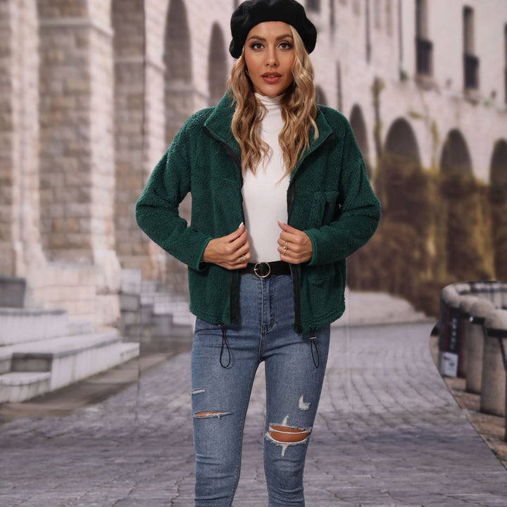 Fleece jacket for women with high collar and practical zip pockets Lune London