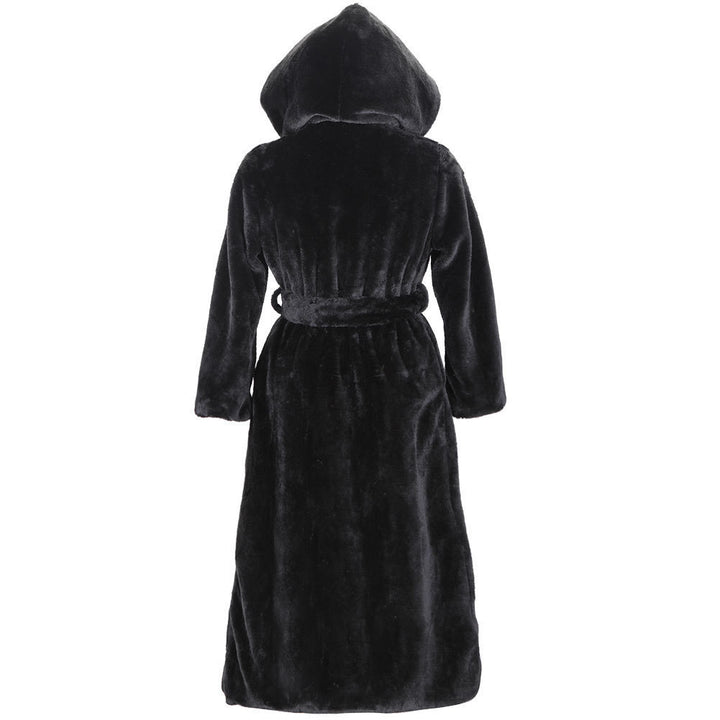 Luxury faux fur coat for women with hood and wide belt Lune London