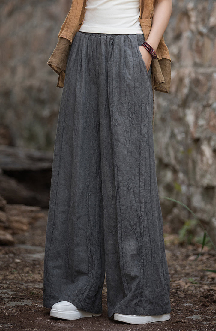 Loose linen pants for women with textured finish Lune London