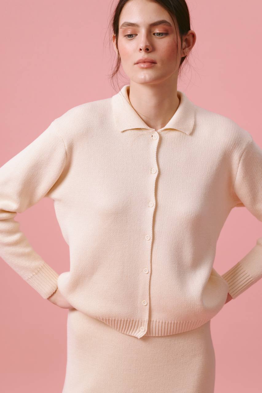 Knit jacket for women with polo collar and button closure Lune London