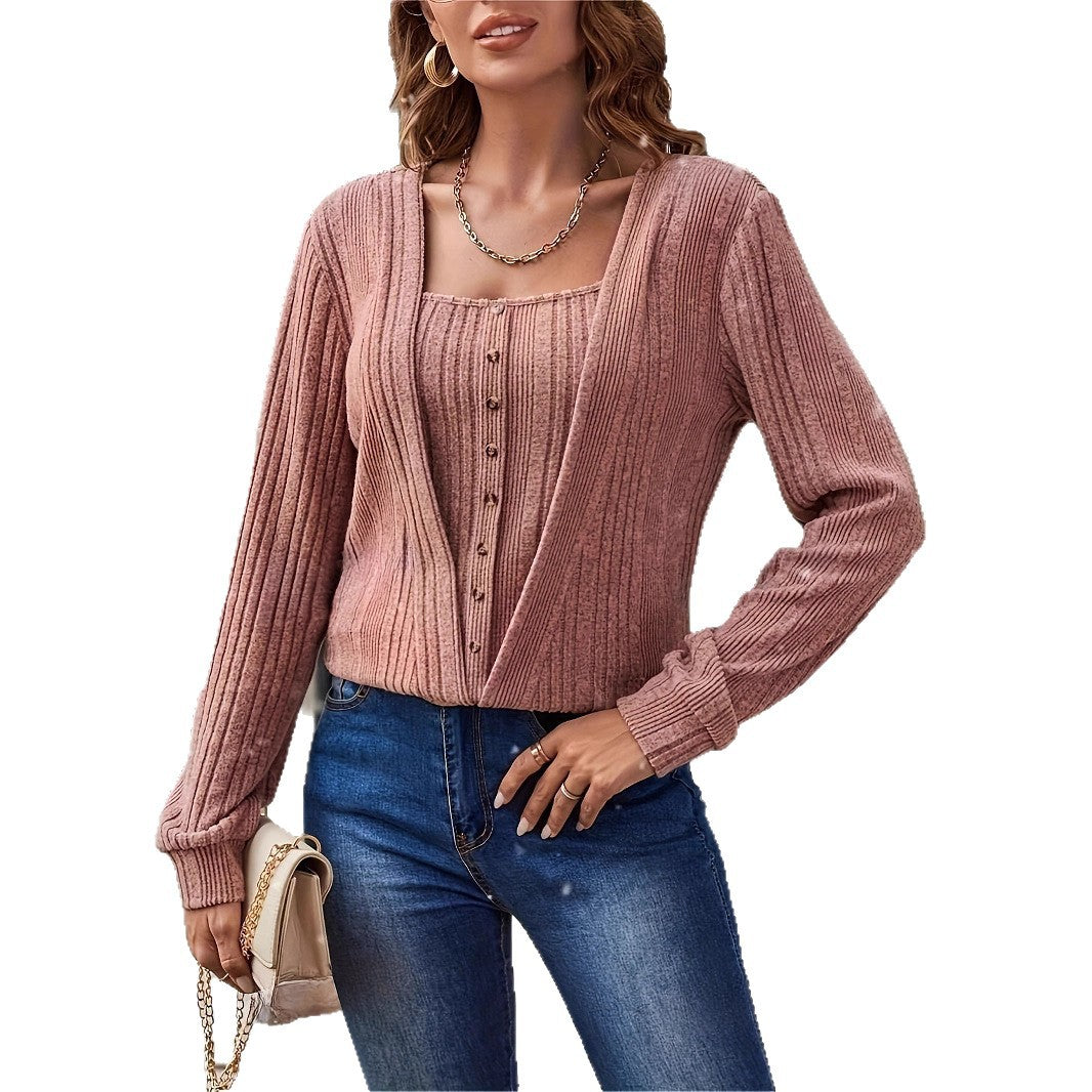Ladies casual knit top with refined button details Lune London